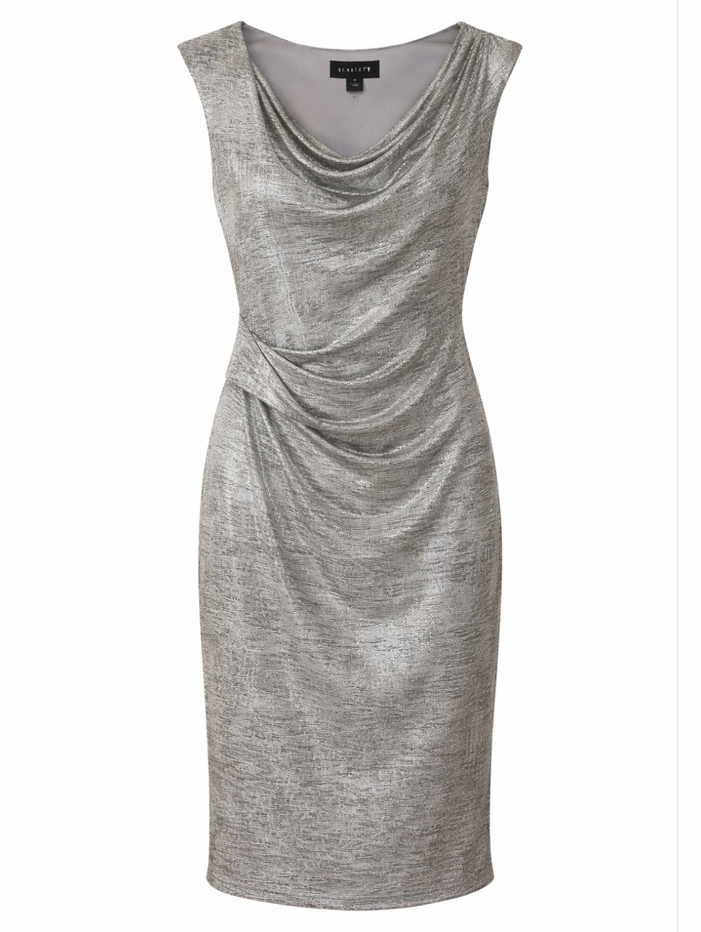 Scarlett Silver Metallic Dress Size 8 Sleeveless Draped Cowl Neck Ruched Party.